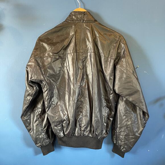 Rare Vintage Upstream Black Shiny Bomber Jacket Rare Small - Picture 2 of 8